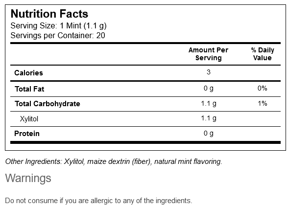 nutri info mints peppermint